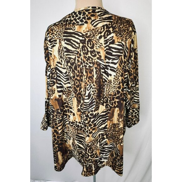 Liz & Me Womens 3X Cat Animal Print Open Front Cardigan Top 26/28W - Picture 4 of 8